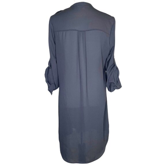 Daniel Rainn Women's Button Pullover Tunic Roll Tab Sleeve Black Sheer Sz L - Picture 2 of 7